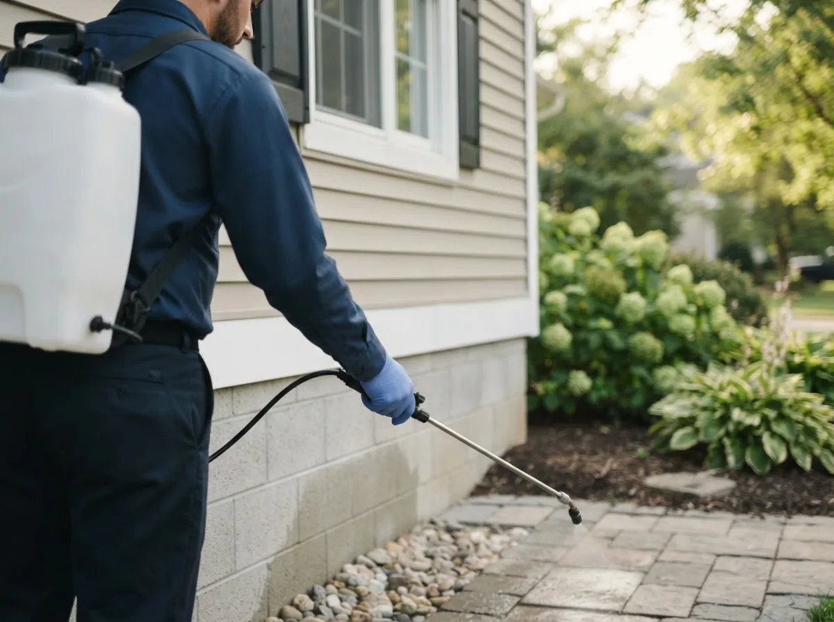 Pest control technician inspecting a home in Toledo, OR